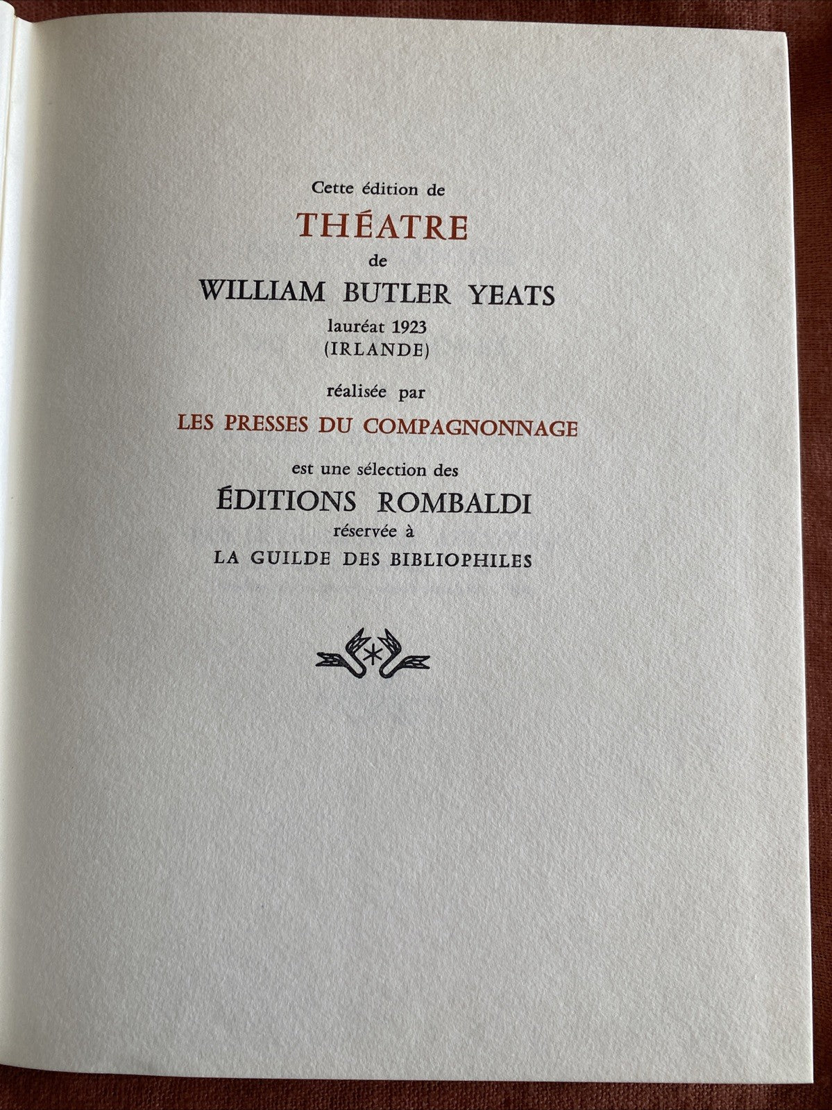 Livre William B M. - Théâtre - Édition Rombaldi - Nobel 1923
