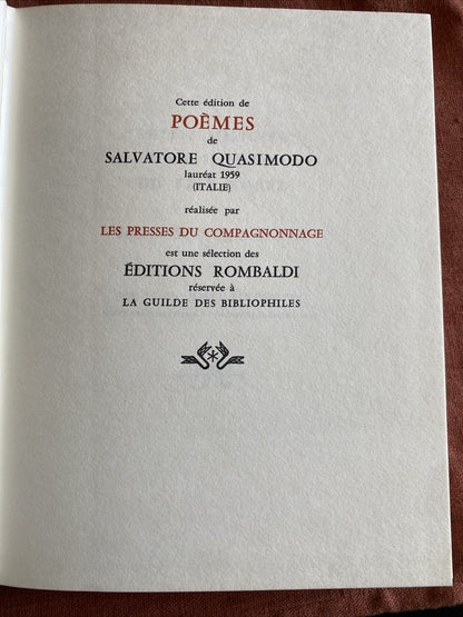Livre Salvatore Quasimodo - Poèmes - Editions Rombaldi - Nobel 1959