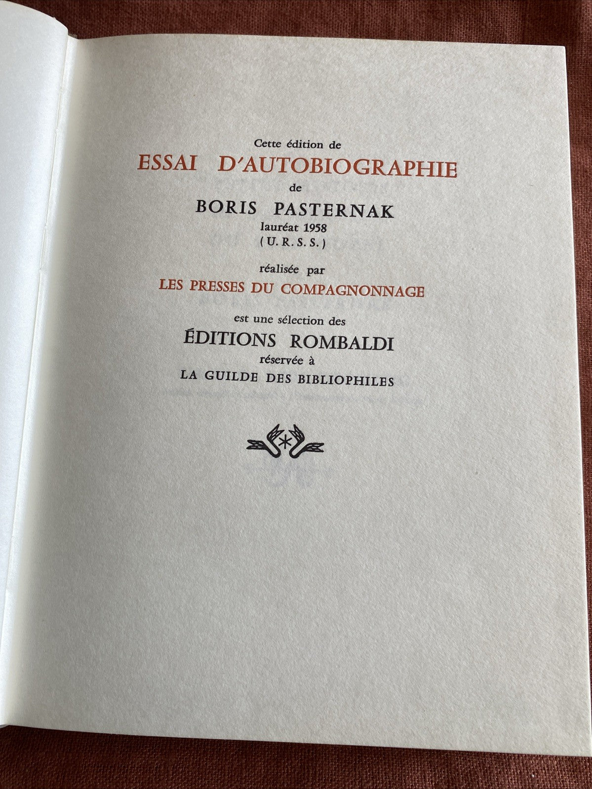 Boris Pasternak - Essai D’auto Biographie - Édition Rombaldi - Nobel 1958 - livre -