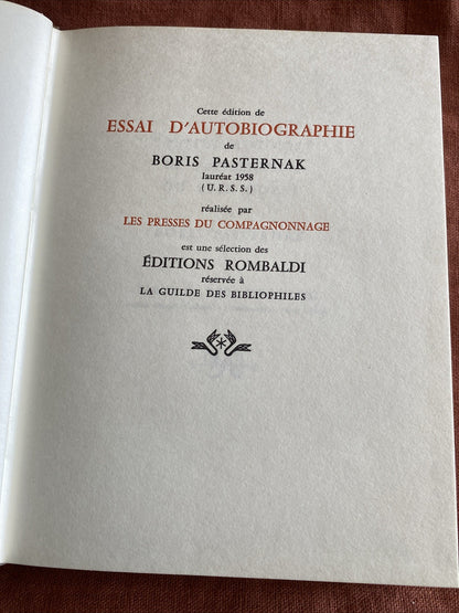 Boris Pasternak - Essai D’auto Biographie - Édition Rombaldi - Nobel 1958 - livre -