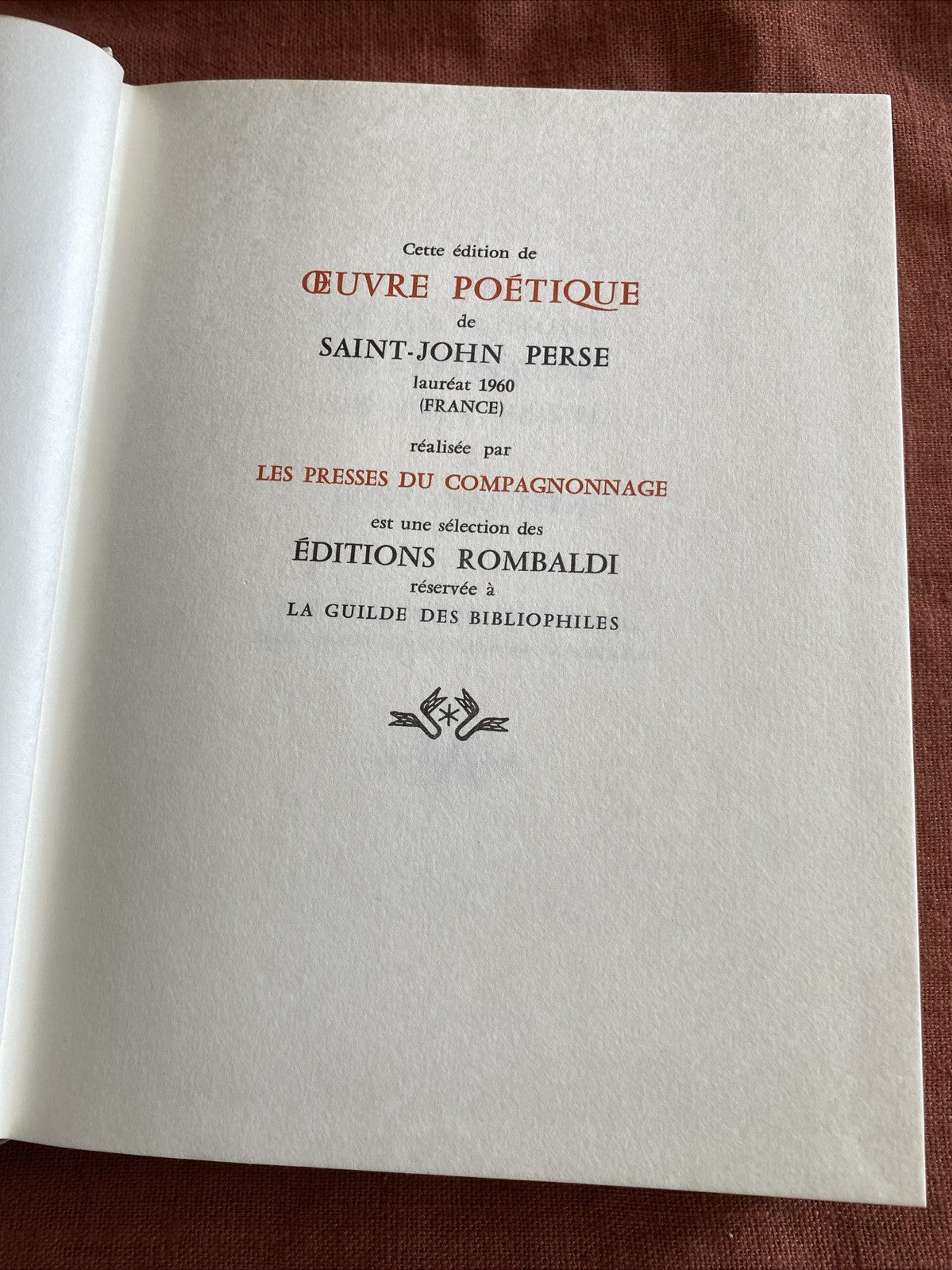 Livre Saint-John Perse - Œuvre Poétique - Édition Rombaldi - Nobel 1950