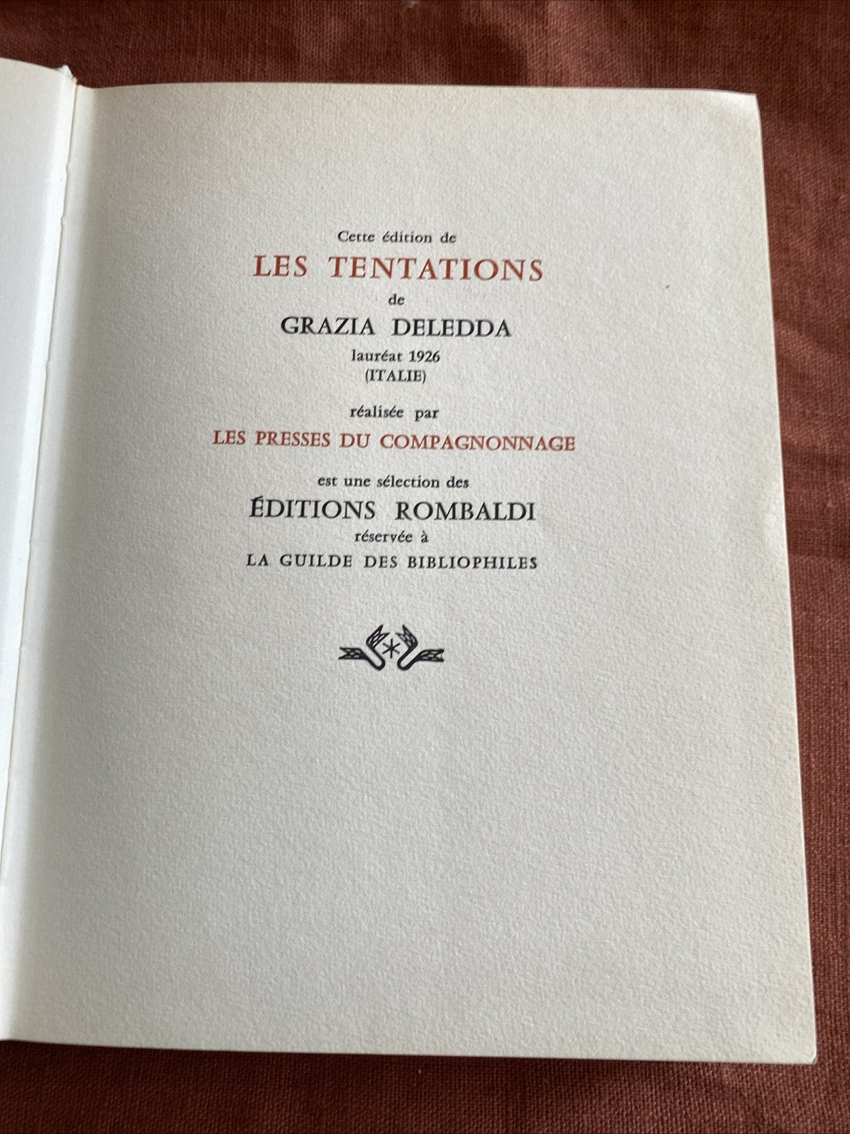 Livre Grazia Deledda - Les Tentations - Editions Rombaldi - Nobel 1926