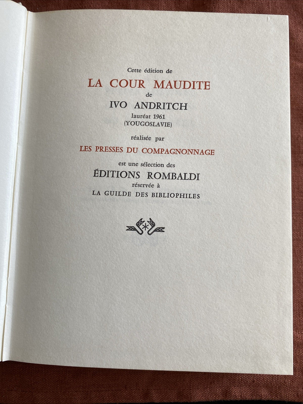 Ivo Andritch - La Cour Maudite - Editions Rombaldi - Nobel 1961 - livre -