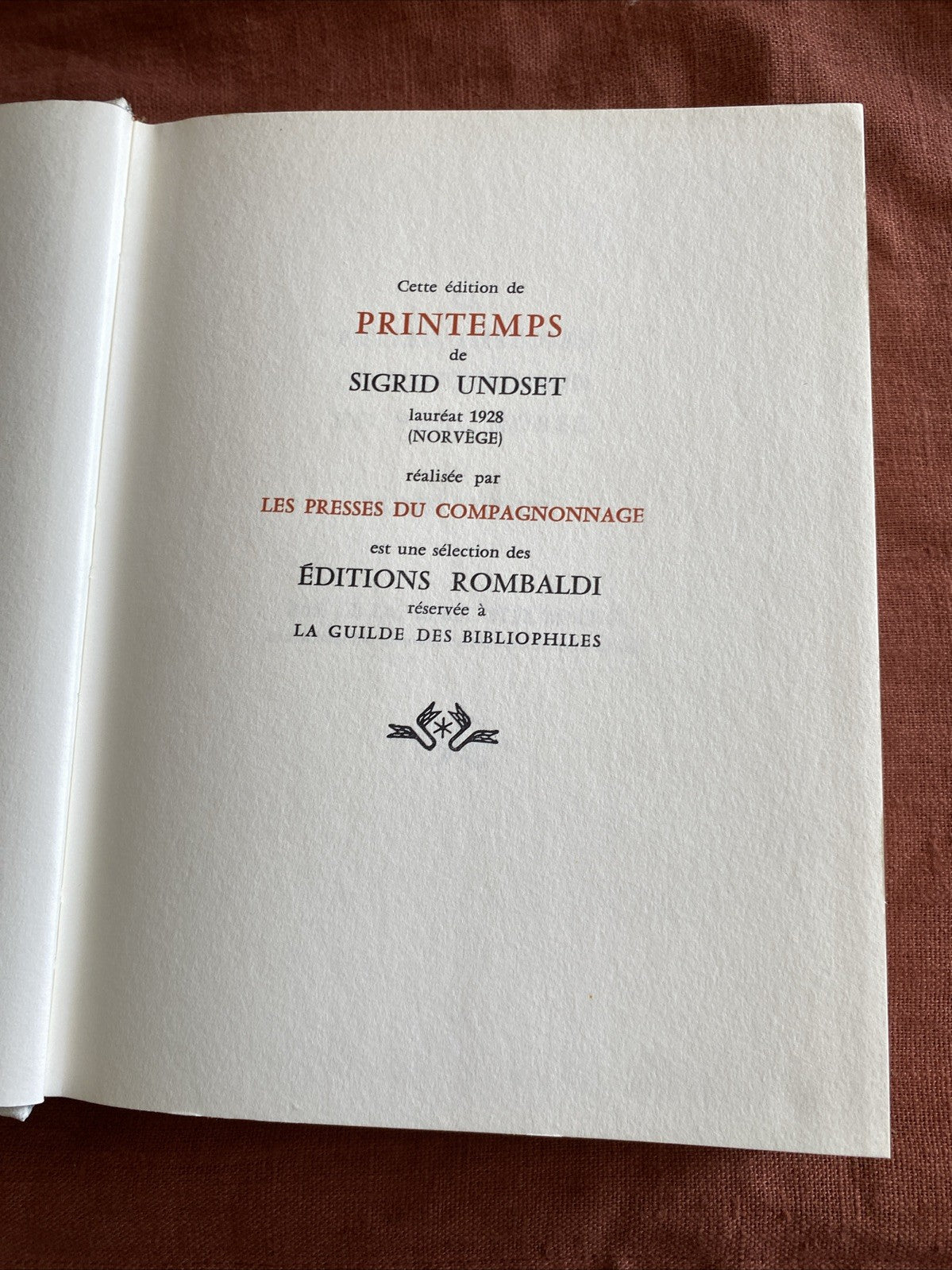 Livre Sigrid Undset - Printemps - Editions Rombaldi - Nobel 1928