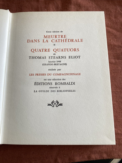 Livre Thomas Stearns Eliot - Meurtre Dans La Cathédrale Quatre Quators - Nobel 1948