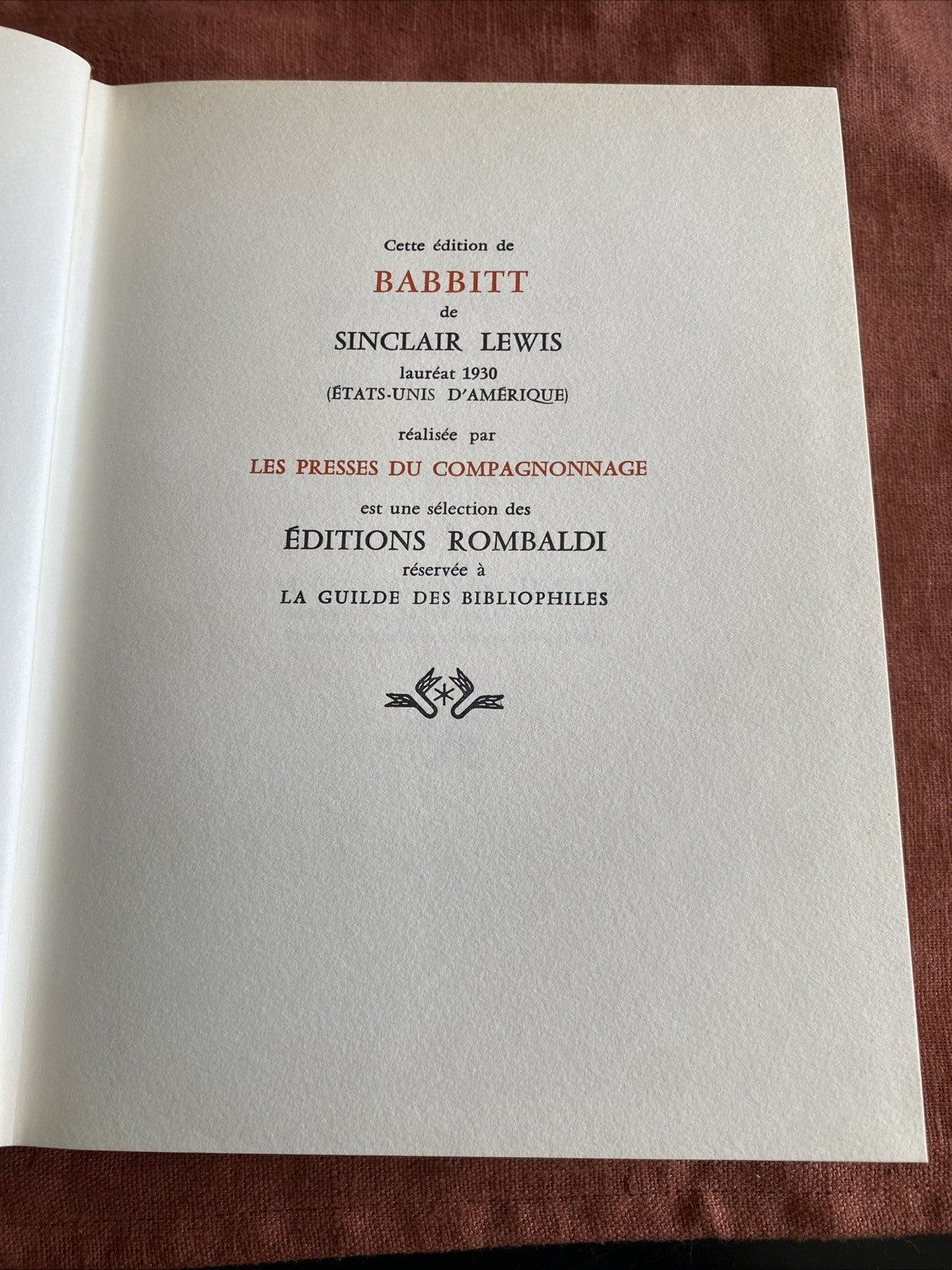 Sinclair Lewis - Babbitt - Editions Rombaldi - Nobel 1930 - livre -