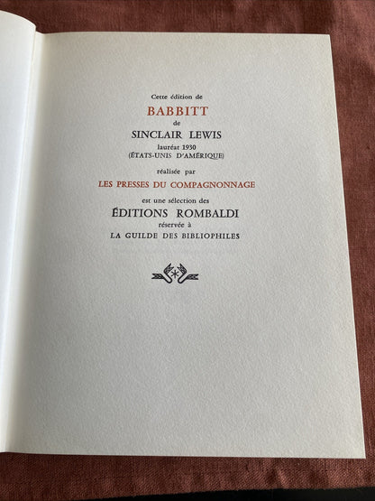 Sinclair Lewis - Babbitt - Editions Rombaldi - Nobel 1930 - livre -
