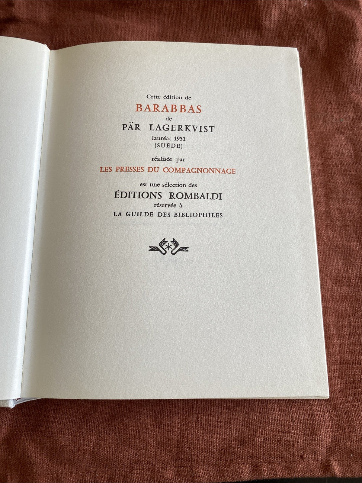 Pär Lagerkvist - Barabbas - Editions Rombaldi - Nobel 1951 - livre -