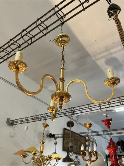 Lustre Élégant Doré À 3 Branches Laiton