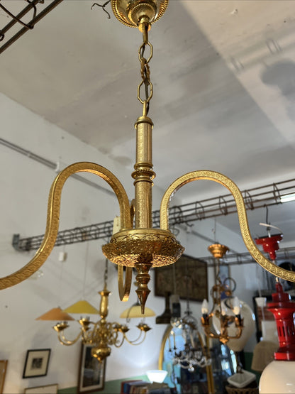 Lustre Élégant Doré À 3 Branches Laiton