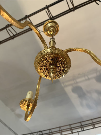 Lustre Élégant Doré À 3 Branches Laiton