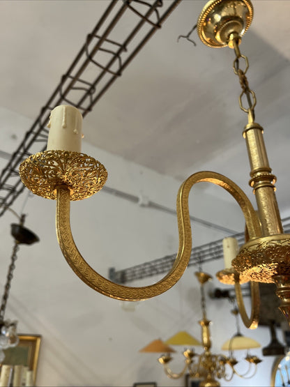 Lustre Élégant Doré À 3 Branches Laiton