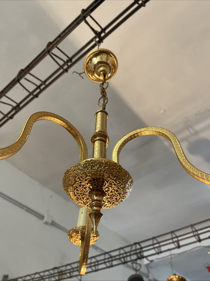 Lustre Élégant Doré À 3 Branches Laiton