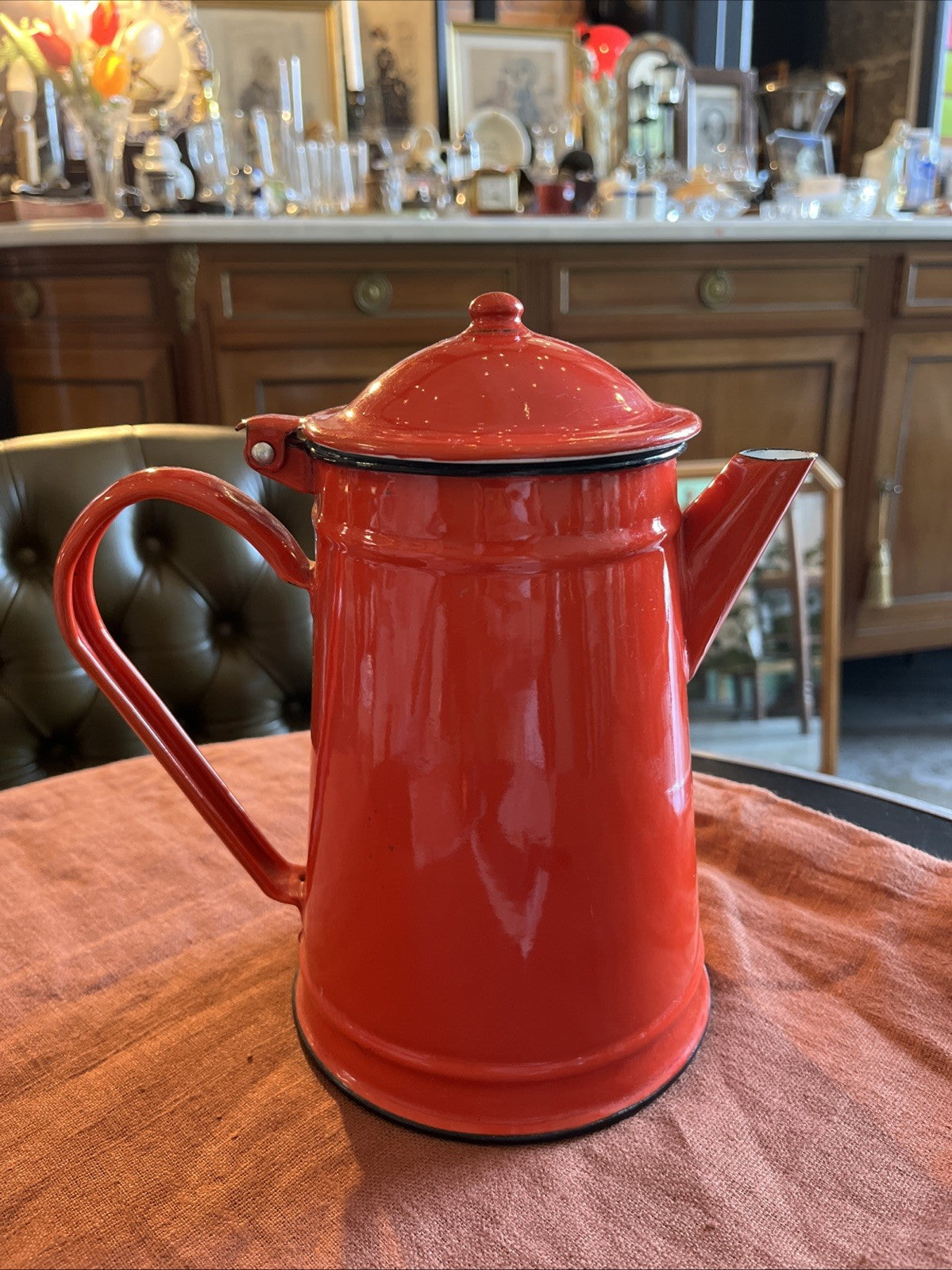 Théière Cafetière En Tôle Émaillée Rouge