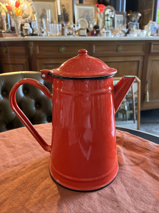 Théière Cafetière En Tôle Émaillée Rouge