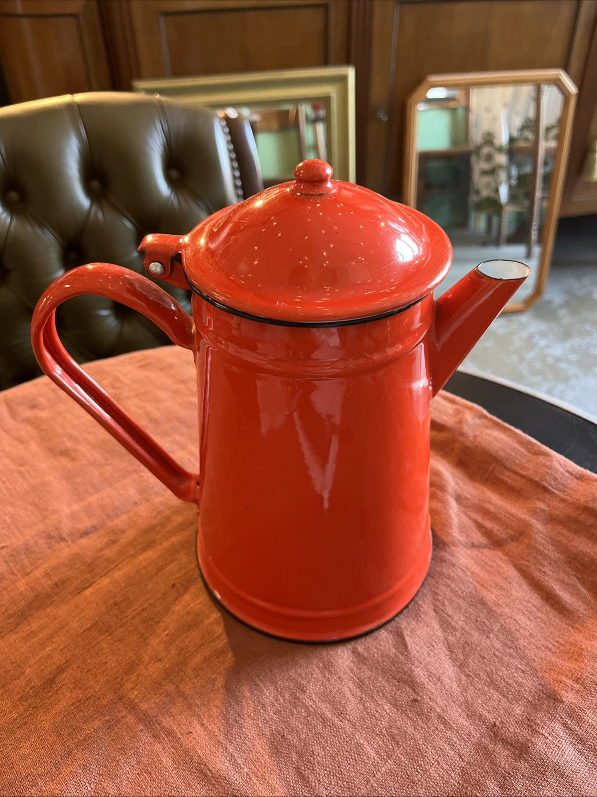 Théière Cafetière En Tôle Émaillée Rouge