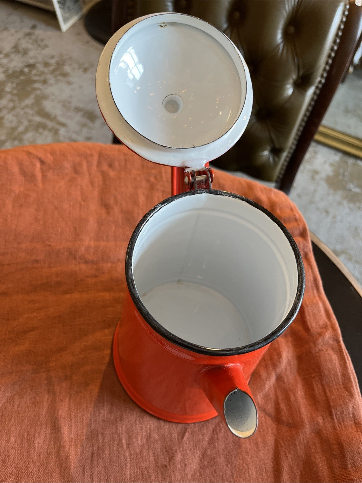 Théière Cafetière En Tôle Émaillée Rouge