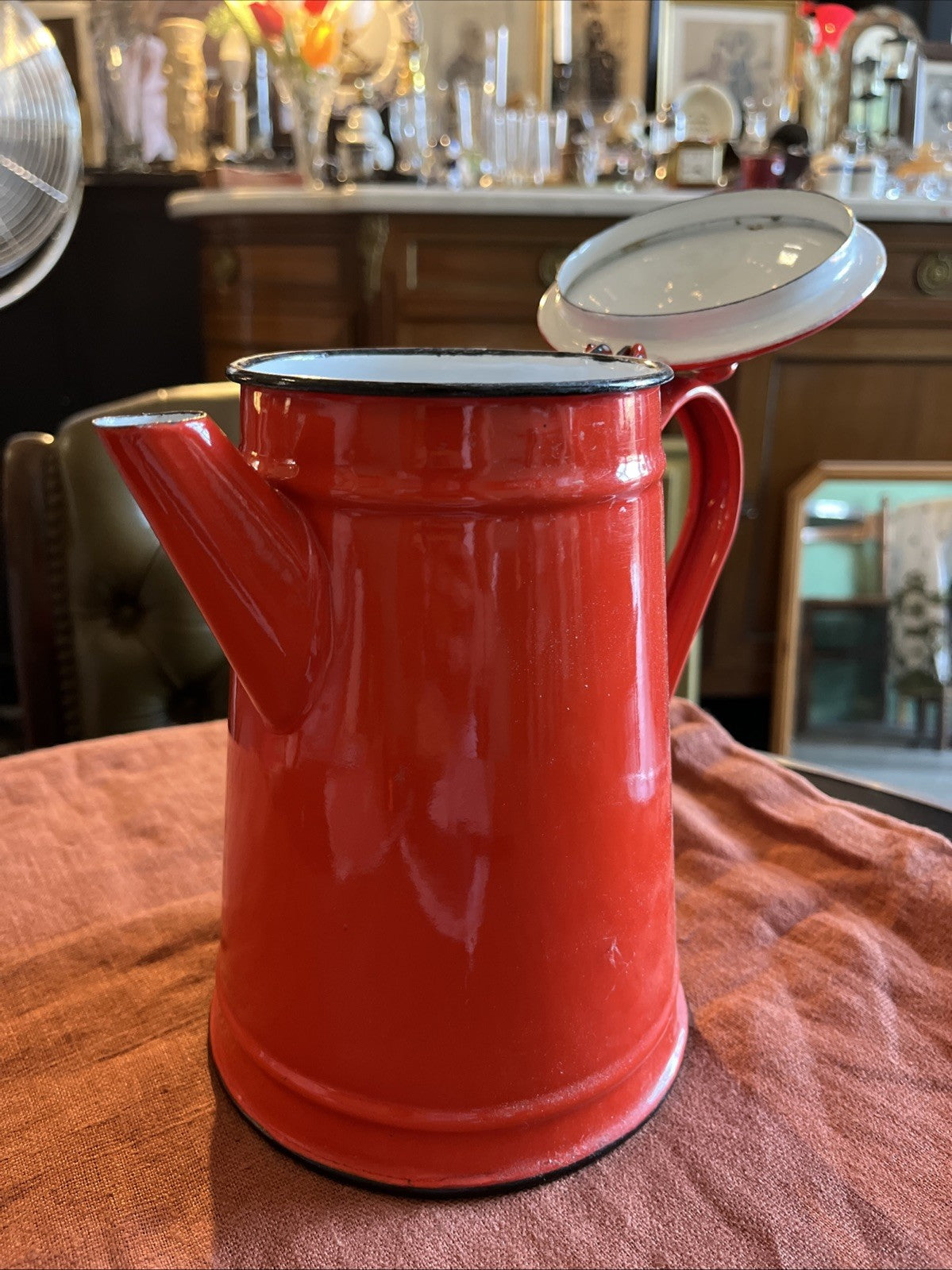 Théière Cafetière En Tôle Émaillée Rouge