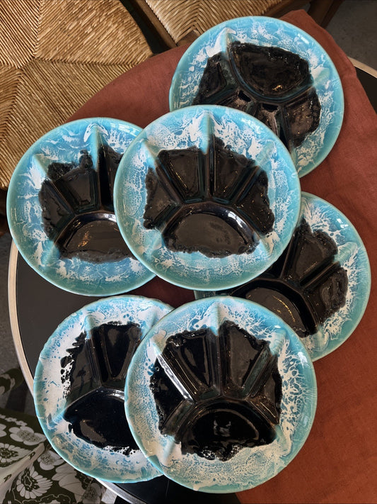 Lot De 6 Assiettes Style Fat Lava Vallauris À Compartiments / À Fondue