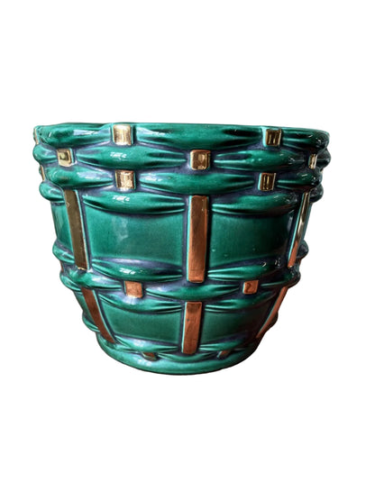 Cache Pot En Faïence Vert Et Dore Saint Clément B. Letalle