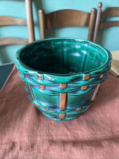 Cache Pot En Faïence Vert Et Dore Saint Clément B. Letalle