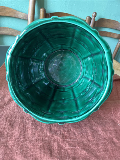 Cache Pot En Faïence Vert Et Dore Saint Clément B. Letalle