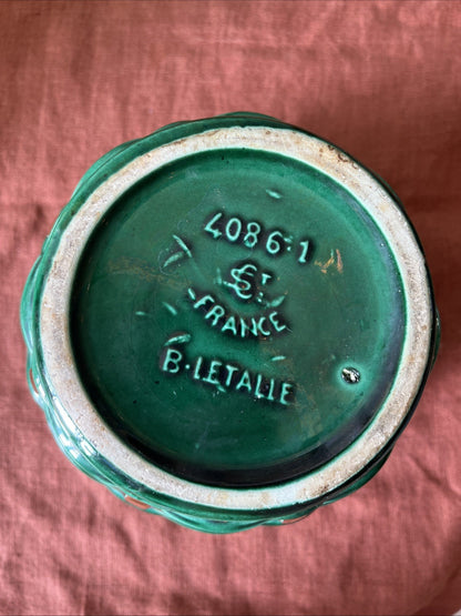 Cache Pot En Faïence Vert Et Dore Saint Clément B. Letalle