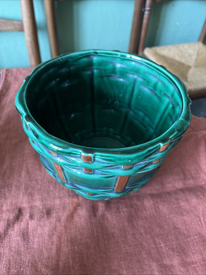 Cache Pot En Faïence Vert Et Dore Saint Clément B. Letalle