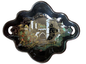 Plat Noir Décoré À La Main France Longwy