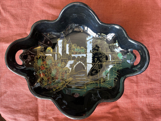 Plat Noir Décoré À La Main France Longwy