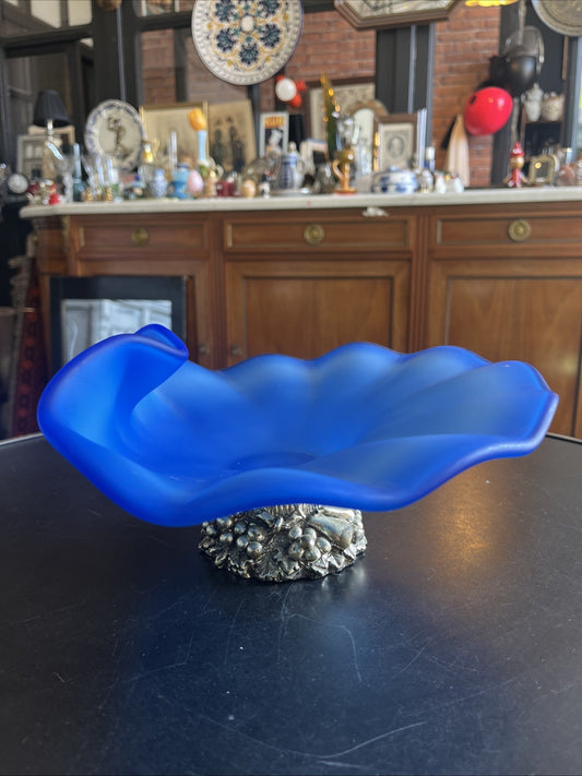 Coupe À Fruits En Verre Bleu