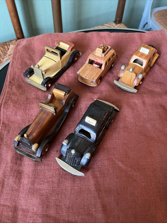 Lot De 5 Voitures Miniatures Anciennes En Bois