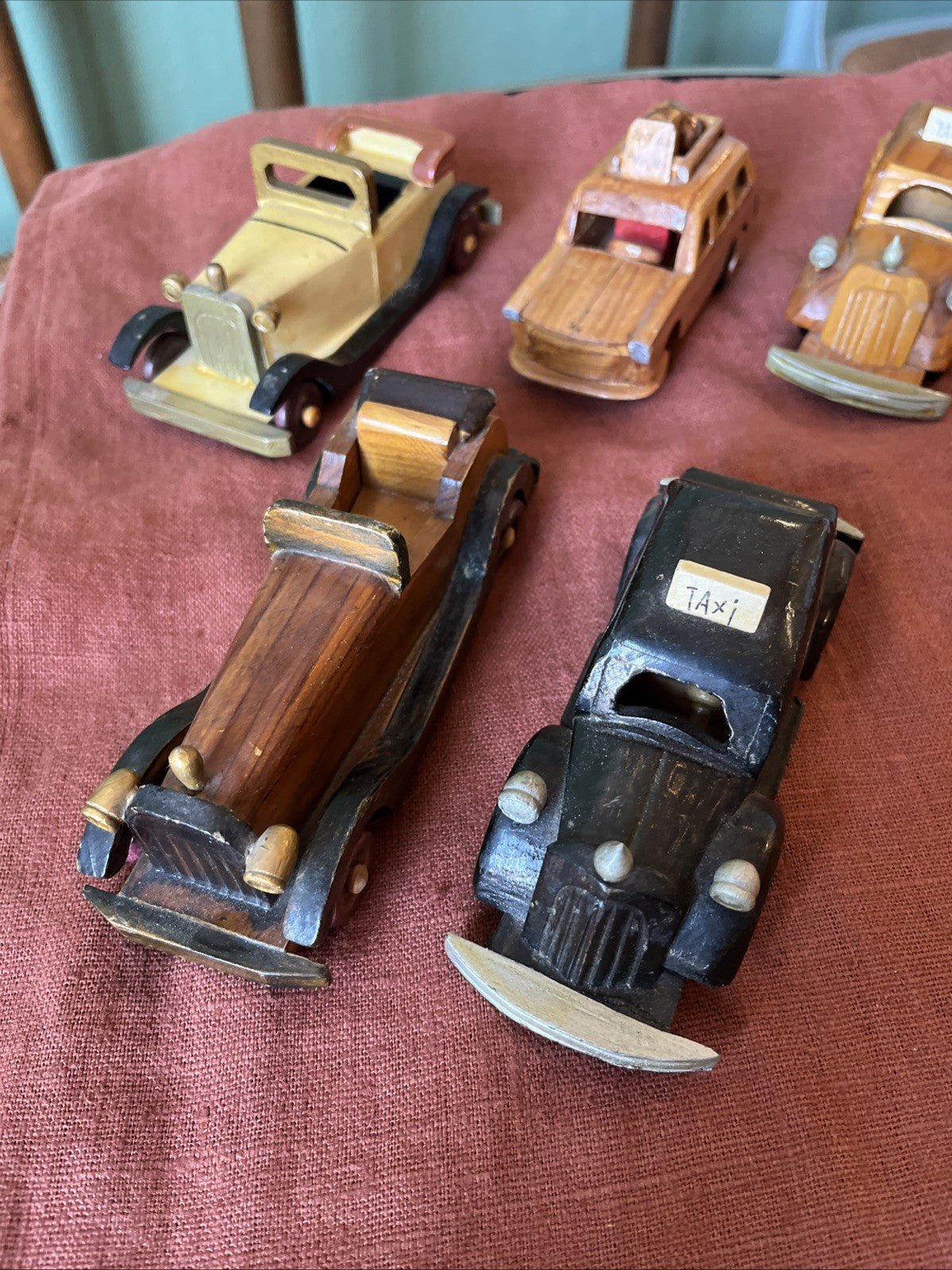 Lot De 5 Voitures Miniatures Anciennes En Bois