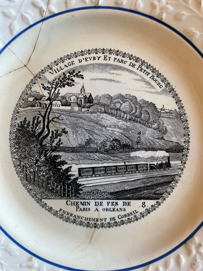Assiette ancienne terre de fer chemin de fer Paris Orléans – Évry Corbeil XIXe