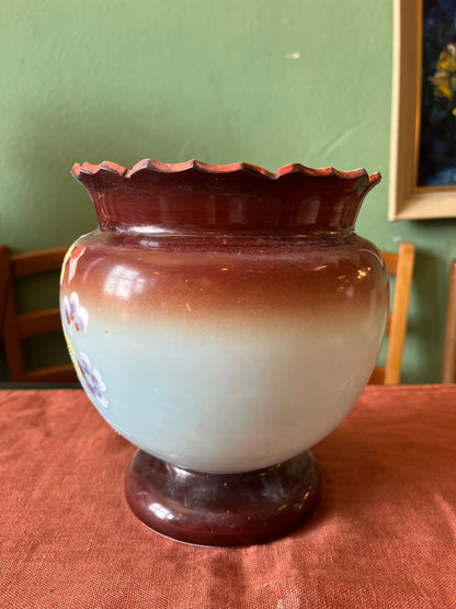 Vase ancien opaline peinte main décor floral émaillé