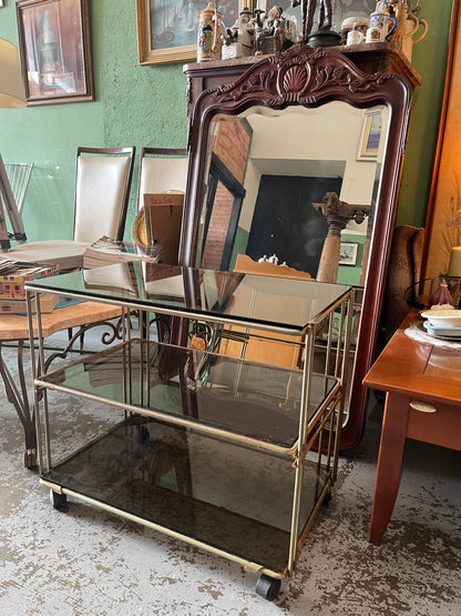 Desserte vintage métal et verre fumé