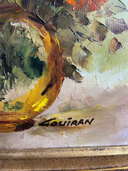 Huile sur toile bouquet floral signée Louiran, encadrée