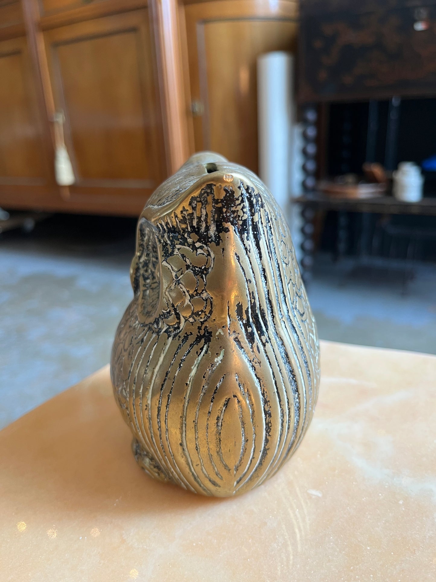 Tirelire forme de chouette en bronze doré