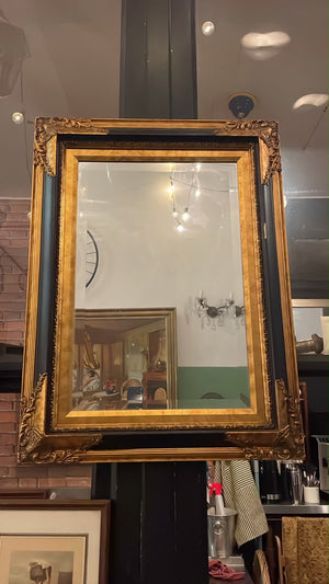 Miroir biseauté 80 x 60 cm cadre doré et noir décor classique