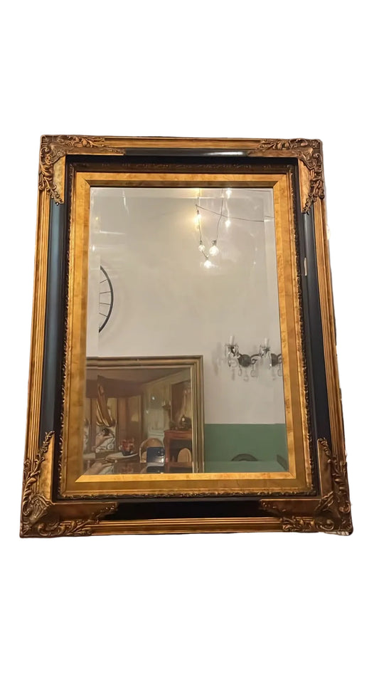 Miroir biseauté 80 x 60 cm cadre doré et noir décor classique
