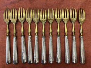 Lot de 11 fourchettes à gâteau Art Déco métal argenté doré vintage