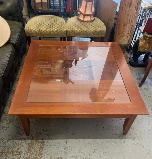 Grande table basse bois plateau verre
