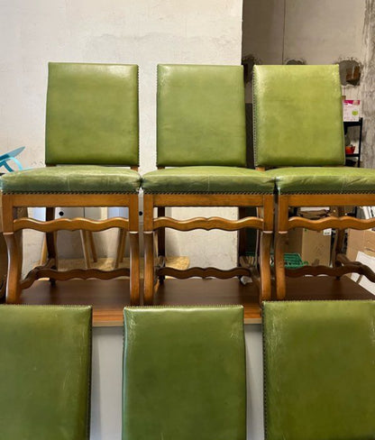 Ensemble de 6 chaises os de mouton cuir vert