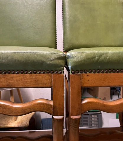 Ensemble de 6 chaises os de mouton cuir vert