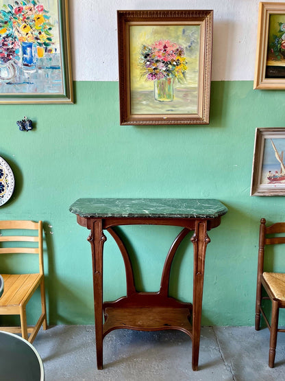 Console art nouveau bois et plateau en marbre
