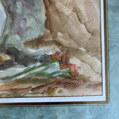 peinture aquarelle Bouquet De Fleurs Signé Sampieri Avec Encadrement