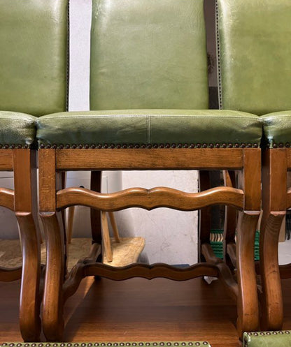 Ensemble de 6 chaises os de mouton cuir vert