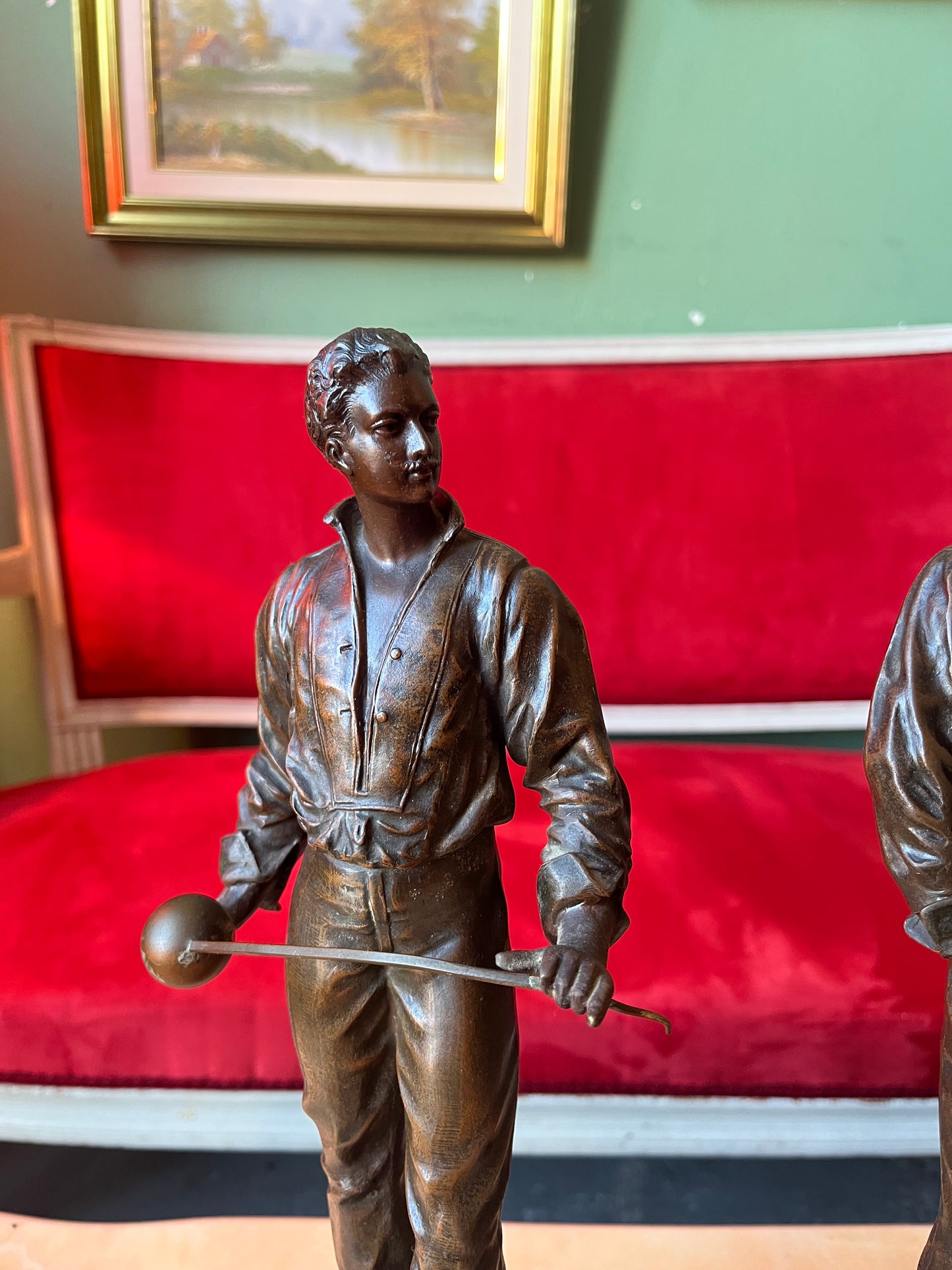 Paire de figurines d’escrime en métal « affaire d’honneur » par Masse