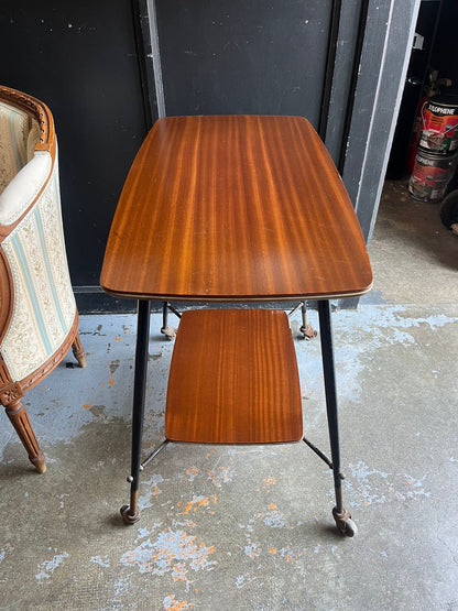 Table Roulante Vintage Formica Imitation Acajou Desserte Console Années 60