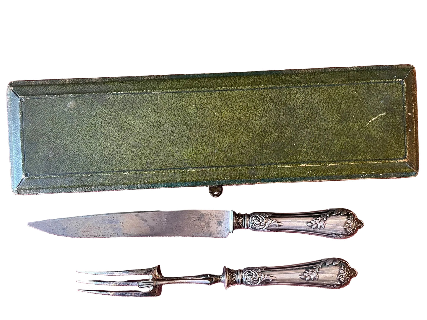 Service à découper ancien argent fourré Mattei Bastia couteau fourchette écrin